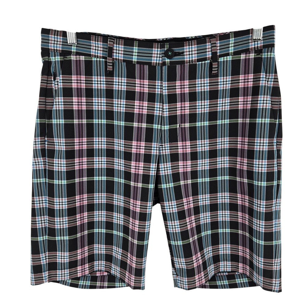 Tommy Bahama Shorts Mens 32 Black Plaid Golf Recycled Polyester Spandex